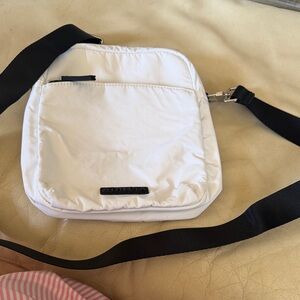Athleta White Messenger Bag with Black Strap